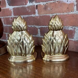 Vintage Brass Pineapple Bookends – Polished Lacquered Brass, Made in India